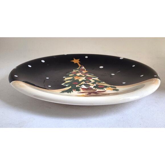 PLATES-SALAD/DESSERT-Certified Int'l-Becca Barton-Black Cream-Christmas Tree - Picture 3 of 8
